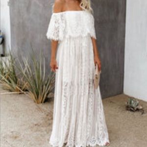 Off the should white lace maxi dress